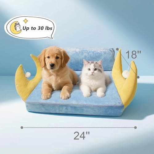 MOYMO Cat Couch with Soft Pillow, Supportive Dog Couch, Cat Sofa with Removable Cover，Cute Moon Shaped, 24 Inch view 7