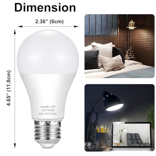 HengBo LED 100 Watts Equivalent Light Bulb, E26 6500K Daylight White LED Bulb, A19 12W Medium Screw Light Bulbs for Kitchen, Living Room Home Lighting view 2
