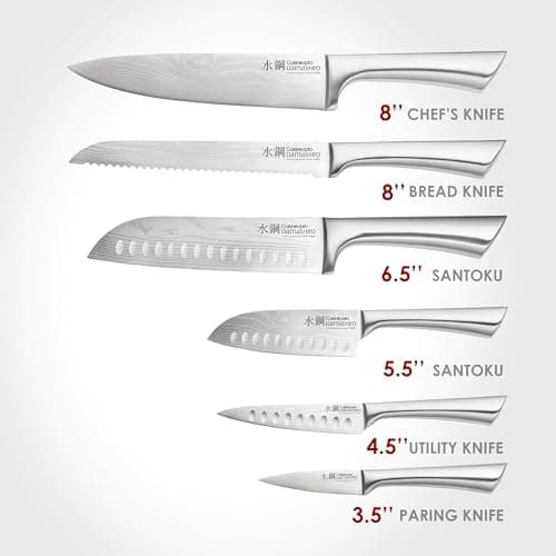 Cuisine::pro Damashiro Knife Block (Kumi, 7-Piece Chef Knife Set) - Japanese Steel Knife - Magnetic Knife Block- Damascus-Inspired Blade Kitchen Knives view 3