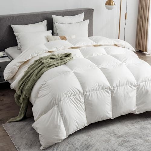 Ltinhome Feathers & Down Comforter, Organic Duvet Insert, 100% Cotton Shell, Ethically-sourced Feathers and Down Filler, All Season Warm, King Size, White view 1