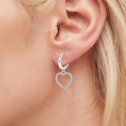 DHZJTSL 925 Sterling Silver Heart Earrings for Women, S925 Sterling Silver Posts Earrings, Dangle Love Heart Fashion Stud Earrings Hypoallergenic Jewelry (with Gift Box) view 3