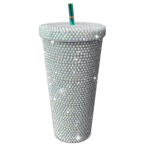 26oz Bling Rhinestone Studded Tumbler with Lid and Straws, Bling Cups Stainless Steel Water Bottle Diamond Glitter Tumbler for Women - Birthday Gifts for Women, Mom,Get Well Soon Gifts (Shiny) — image 1