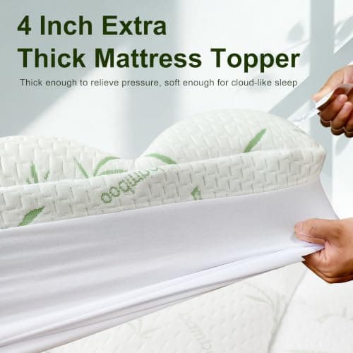 4 Inch Mattress Topper Memory Foam Cooling Bamboo Queen Size | Extra Thick Breathable Gel Airflow Bed Topper for Back Pain Relief, Orthopedic Support, Deep Pocket Fits 8-21 Inch, Washable view 3