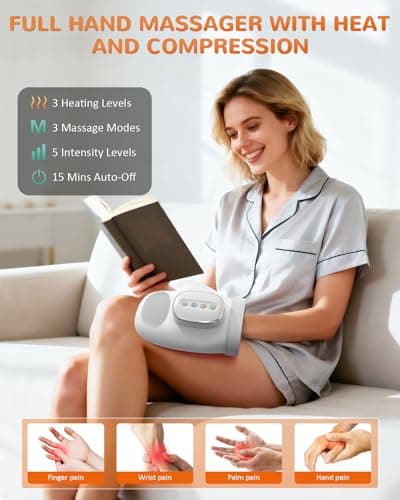 AUMNIE 2026 New Hand Massager with Heat and Compression for Arthritis | Cordless Finger Wrist Massager with 5 Compression Levels, 3 Heat Levels, 3 Modes, For Large Hand, Gifts for Women Men, Gray view 3