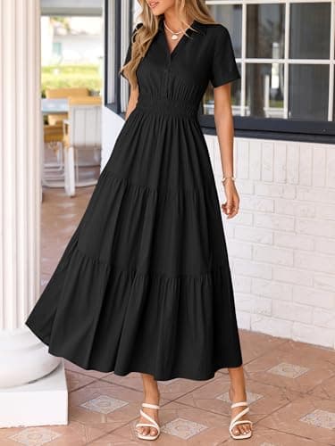 BTFBM Wedding Guest Dresses for Women Beach Fashion Casual Short Sleeve V Neck Solid Spring Summer Boho Maxi Dress view 4