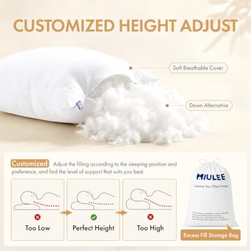 MIULEE Cooling Adjustable Bed Pillow, Standard Size Down Alternative Pillow | Bed Pillows for Back, Stomach or Side Sleepers, Gusset Adjust Height, Fluffy Firm Hotel Collection Pillows view 4