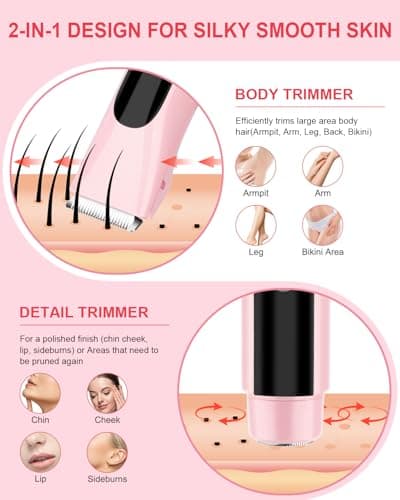 Bikini Trimmer for Women Pubic Hair,Electric Razors with Dual Heads for Body, Rechargeable IPX7 Waterproof Bikini Shaver for Travel,Facial Hair Remover for Leg Arm Face view 2