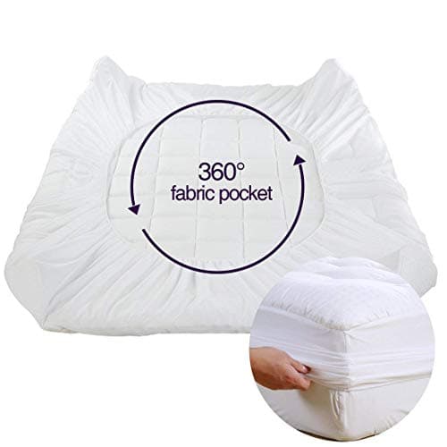EASELAND Queen Size Mattress Pad Pillow Top Mattress Cover Quilted Fitted Mattress Protector Cotton Top Stretches up 8-21" Deep Pocket Cooling Mattress Topper (60x80 inch, White) view 5