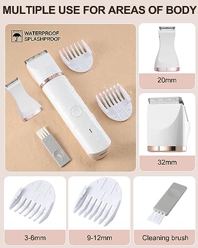 Bikini Trimmer for Women,Painless Electric Razor & Body Shaver for Pubic Hair,IPX7 Waterproof Hair Trimmer Women with Ceramic Blades,USB Rechargeable,Wet/Dry Use,Gifts for Women（White） view 5