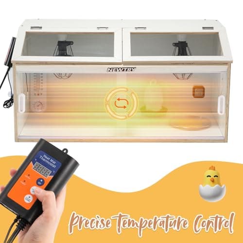 NEWTRY Chicken Brooder Box 32” Intelligent Sliding-Door Chick Brooder with 3 Heating Lamp, 1 Temp Controller, 2 Types of Thermometer Brooder Box up to 35 chicks Quail Birds view 4