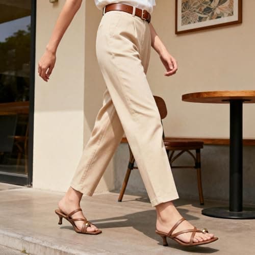 Athlefit Women's Square Open Toe Kitten Heels Strappy Flip Flop Low Heels Slip On Thong Heeled Sandals view 3