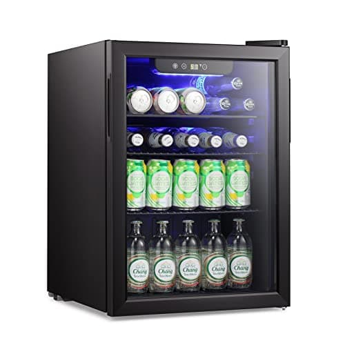 Antarctic Star Mini Fridge-95 Can Beverage Refrigerator Wine Cooler Clear Front Glass Door Small Drink Touch Screen for Soda Beer Bar Office Home 2.6 cu.ft