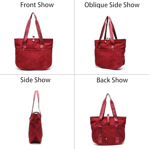mcuvaec Corduroy Tote Bag for Women, Foldable Tote Bag With Zipper, Large Shoulder Bag, Purses and Handbags for Work Travel view 3