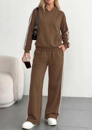 PRETTYGARDEN Womens Striped Sweatsuits 2 Piece Outfits Matching Lounge Sets view 5