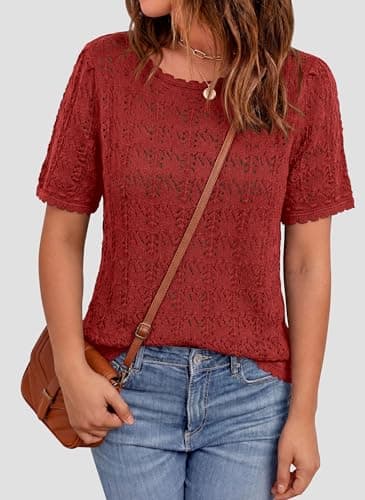 PRETTYGARDEN Women's Short Sleeve Sweater Crochet Summer Tops 2026 Trendy Casual Hollow Out Shirts Beach Vacation Clothes view 6