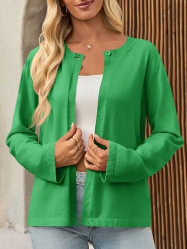 Saodimallsu Womens Lightweight Cardigans Open Front Long Sleeve One Button Casual Crewneck Loose Knit Shrug Sweater view 4