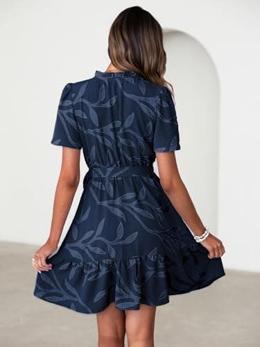 Simplee Womens Summer Dresses 2026 Casual Short Sleeve Empire Waist A Line Mini Dress V Neck Boho Sundress Pockets view 3