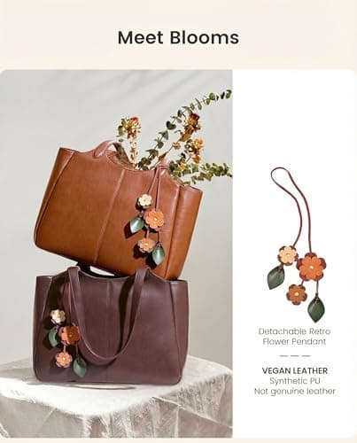 LOVEVOOK Tote Bag for Women, Leather Vintage Work Bag with 40oz Cup Holder,Nurse Teacher Shoulder Bag,Roomy,6 Pockets | Leak-resistant view 6