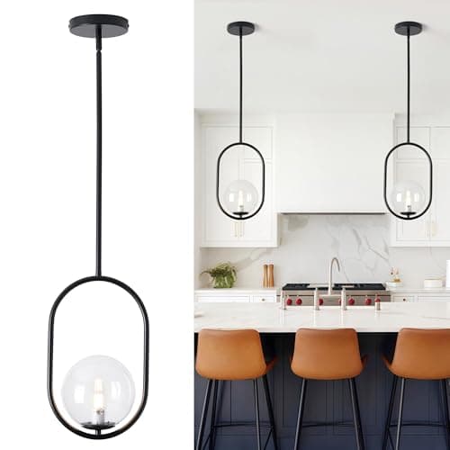 puncoll Glass Pendant Lights - 1-Light Pendant Lighting for Kitchen Island with Black Finish - Vintage Pendant Light Fixtures - Black Hanging Lights for Kitchen H9376-CLBK — image 1