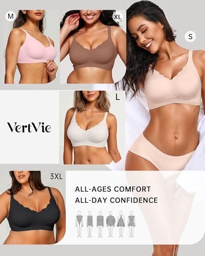 Vertvie Womens Supportive Wireless Push Up Seamless Bras No Underwire Full Coverage Comfortable Sports T-Shirt Bra(Skin,X-Large) view 6