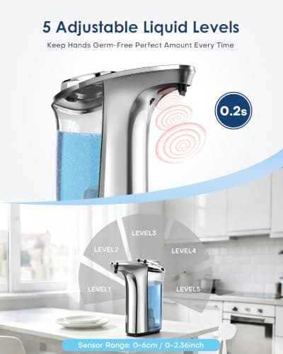 NEATMIND Automatic Soap Dispenser,17oz/500ml Touchless Dish Soap Dispenser | Metallic Finish,With Infrared Sensor, 5 Adjustable Soap Levels, Battery Operated, Perfect For Kitchen Bathroom Countertop view 5