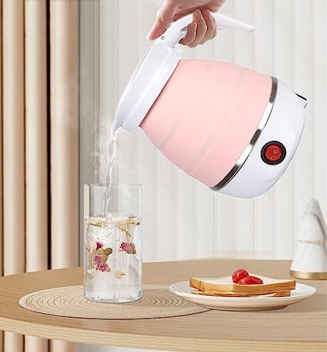 Foldable Electric Kettle, Upgraded Food Grade Silicone,600W 600ML Flash Heat Small Portable Travel Electric Kettle,110V US Plug (Sakura Pink) view 2