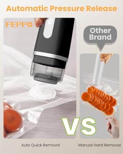 FEPPO Vacuum Sealer for Food with Visible Water Tank, Handheld Saver Compact Vacuum Sealer Machine with 30 Reusable Bags for 6X Preservation & Fresh, Black view 3