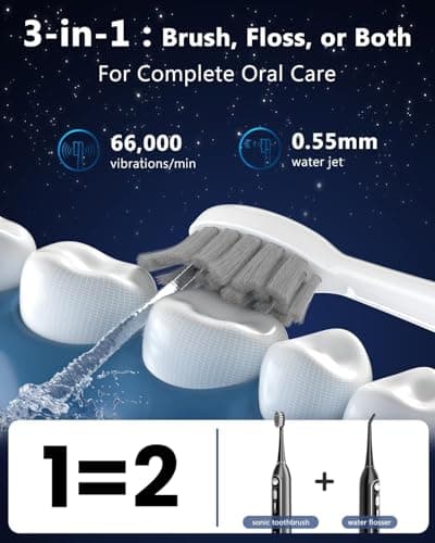 3-in-1 Electric Toothbrush with Water Flosser-Industry 1st(Fan-Shaped Jet), 2026 Upgraded Flossing Toothbrush with 3 Mode, 3 Speeds, 30 Day Battery for Plaque Removal,Sensitivity & Braces (White) view 3