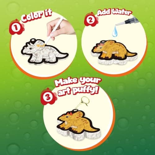 Richgv Magic Aqua Puffs, 3D Art Kit, Dinosaur, Mess-Free Paint by Number Craft for Kids, DIY Color & Inflate Activity, Travel & Creative Gift for Girls & Boys Ages 4, 5, 6, 7, 8, 9, 10 view 2