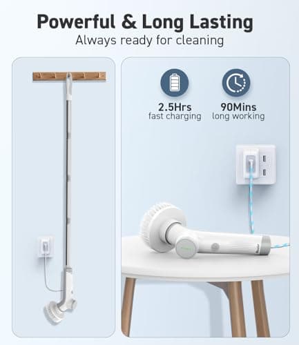 Electric Spin Scrubber, VEWIOR Cordless Shower Scrubber with 3 Adjustable Angle, Cleaning Brush with 2 Speeds 3 Replaceable Brush Heads for Bathroom Kitchen Tub view 6