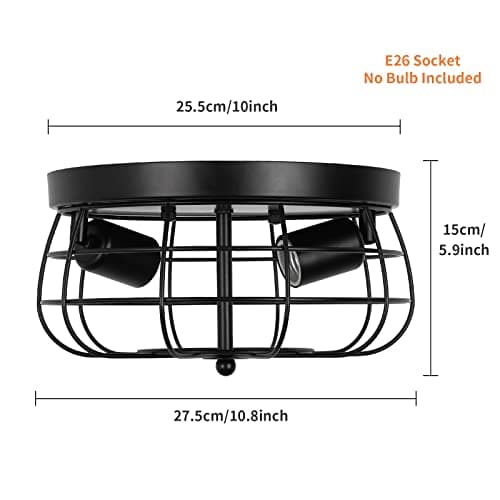 foucasal Industrial Black Flush Mount Ceiling Light 2-Light Farmhouse Fixtures Metal Cage Ceiling Lighting for Hallway, Kitchen, Foyer Bedroom Living Room Laundry view 4