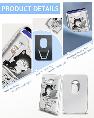 Mavellin for Magsafe Magnetic Phone Wallet, Funny Coffee Cat Magnetic Credit Card Holder Case, Slim RFID Vegan Leather Magnet Wallet Women, Stick on Back for iPhone 16 15 14 13 12 Pro Promax, 3 Cards view 4