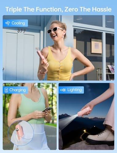 JISULIFE 3 IN 1 Handheld Mini Fan - Portable Fan & Power Bank & Flashlight, 19H Max Cooling, USB Rechargeable, Pocket-Sized for Travel, Cruise, Concerts, Makeup, 2026 Summer Gifts for Women(Pink) view 2