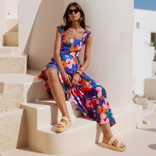 EQAUDES Platform Slip on Espadrille Sandals for Women Wedges Slides Bohemia Sandals Flatform Open Toe Beach Sandals view 5