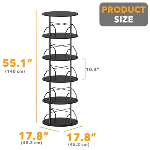 SpaceAid 5 Tier Rotating Bookshelf Tower, 360 Display Stackable Spinning Bookcase, Space Saving Revolving Round Book Shelf, Floor Standing Swivel Corner Organizer, Black view 2