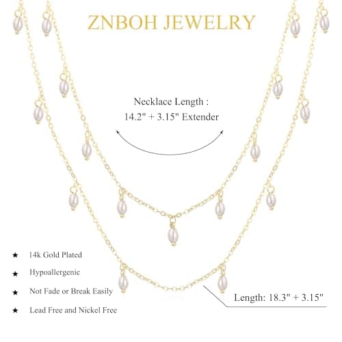 ZNBOH Pearl Necklaces for Women 14k Gold Plated Dainty Choker Layered Pearls Pendant Necklace for Girls Cute Simple Faux Pearl Necklace Trendy Thin Small Drop Chain Wedding Prom Bridal Jewelry Gift view 5