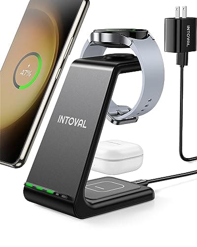 Intoval Wireless Charger,Wireless Charging Station for Samsung Galaxy Phone/Watch/Buds,fit for Galaxy S25/S24/S23/S22,Note20/10/Z Fold/FLI,Watch 8/7/6/5/4/Active 2/1, Buds3/2/Pro/Live(S3,Black) — image 1