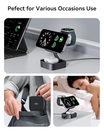 UEQ 3 in 1 Wireless Charging Station for Apple Devices,Compatible with MagSafe Charger Stand,Foldable Fast Travel Magnetic Wireless Charger for iPhone 17 Air 16 15 14 13 12,Apple Watch&AirPods Pro view 4