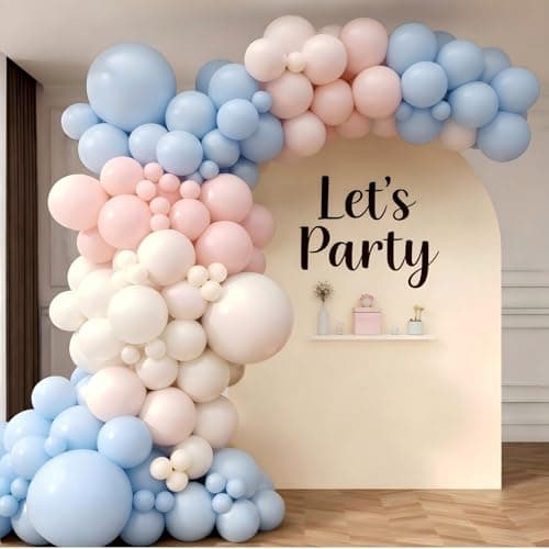 Pink and Blue Balloon Garland Arch Kit 143Pcs Pink White Blue Latex Balloons for Boys Girls Gender Reveal Birthday Party Decoration view 5