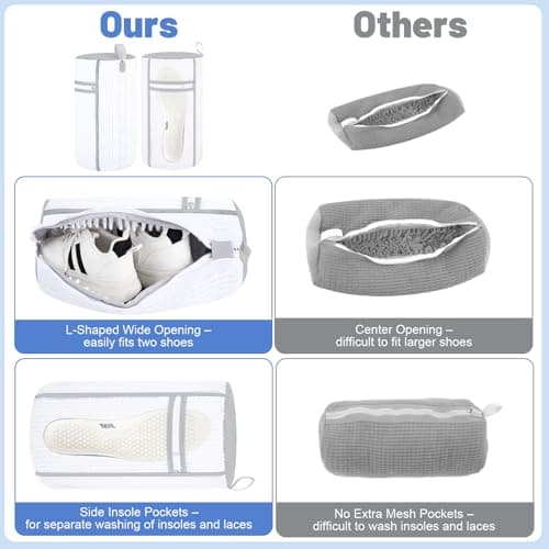 Dntorx 2 PCS Shoe Washing Machine Bag, Reusable L-shaped Zipper Laundry Shoe Bag for Washing Machine with Insoles Mesh Pocket for Washer and Dryer, Shoe Cleaning Bags for Sneaker Tennis Shoes view 3
