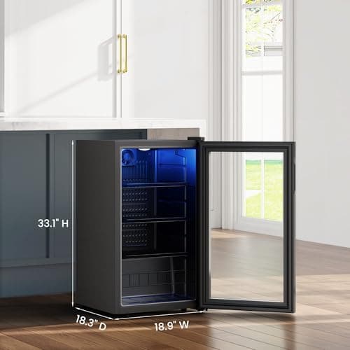 Yeego Beverage Refrigerator, 130-Can Mini Fridge with Glass Door, Adjustable Shelves & Digital Temperature Control for Soda, Beer, and Wine – Suitable for Home or Office Use view 3