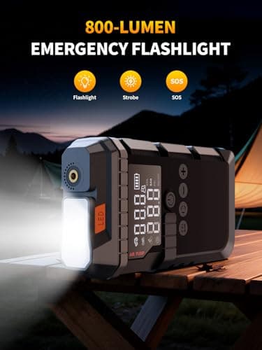 Jump Starter with Air Compressor, Battery Jumper Starter Portable,12V Jump Box with 160PSI Tire Inflator for Car Battery, LED Display for All Gas & 12L Diesel Engines, LED Light, Jumper Cables view 5