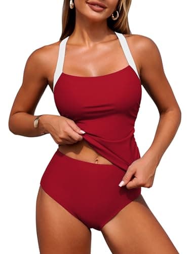 ZAFUL Women's Tankini Swimsuits Tummy Control Swimwear Two Piece Bathing Suits Swim Top with High Waisted Bottom — image 1