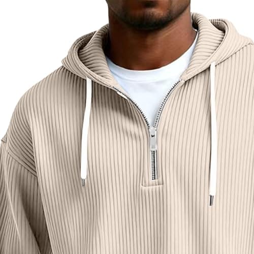 Mens Quarter Zip Pullover Corduroy Jacket Hoodies Sweatshirt view 4