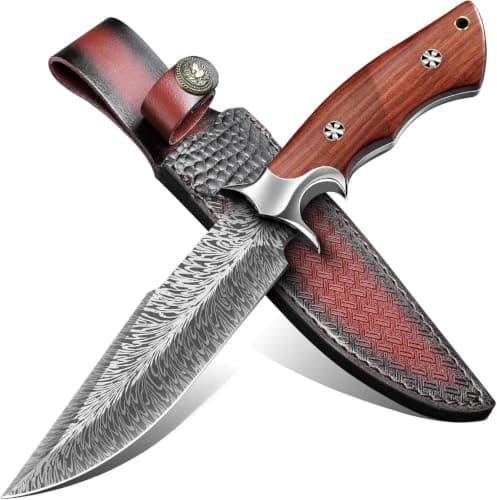 Purple Dragon Hand Forged Fixed Blade Knife with Leather Sheath | Full Tang Survival Feather Knife with Rosewood Handle, Camping Knife for Bushcraft & Outdoor Use, Cool Gifts for Men — image 1
