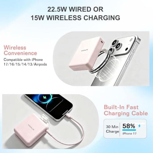 Magnetic Power Bank 10000mAh, 15W Wireless 22.5W Fast Charger with Cables view 2