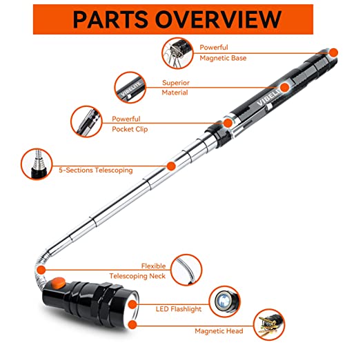 VIBELITE Gifts for Men, Magnetic Pickup Tool with LED, Telescoping Magnet Flashlight, Cool Gadgets Birthday Gifts for Him, Dad, Teen Boys, Husband, Handyman, Boyfriend, Mens Gifts, Black view 5