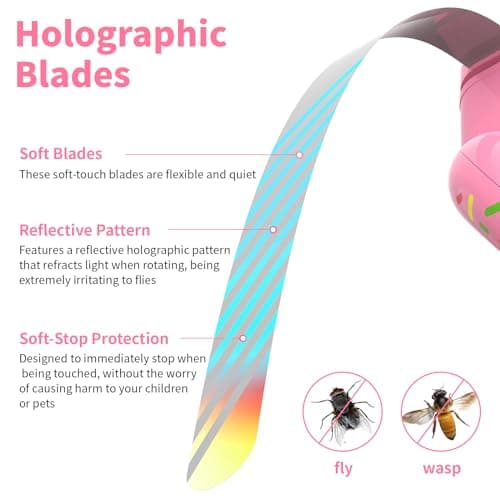 Fly Fans for Tables Fly Repellent Outdoor Keep Flies Away, Flies Spinner Table Top with Holographic Blades, Bug Traps for Picnic, Party, BBQ (Pink) view 4