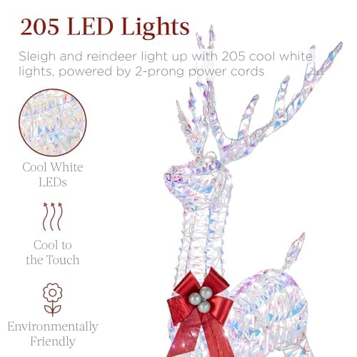 Best Choice Products Lighted Christmas 4ft Reindeer & Sleigh Holiday Outdoor Yard Decoration Set w/ 205 LED Lights, Stakes, Zip Ties - Iridescent view 5