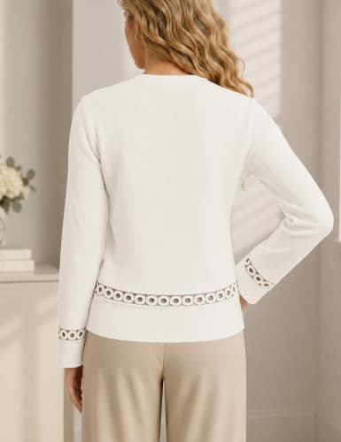 VIMPUNEC Fall Crochet Button Down Cardigan Sweater for Women | Crew Neck, Delicate Lace Detail, Lightweight Layer, Office Ready Styling, Travel Friendly, Spring Fall Wardrobe Essential view 5